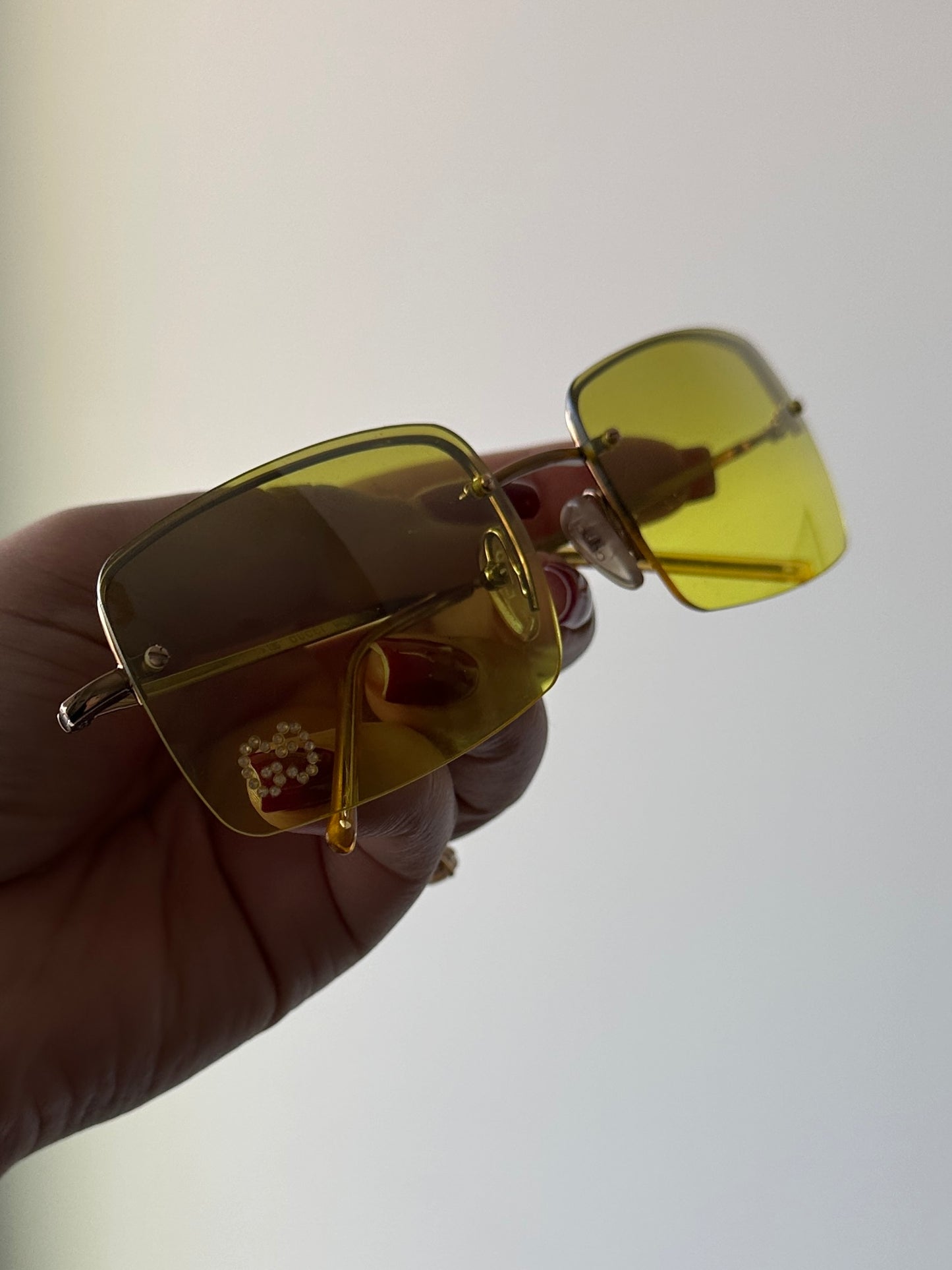 Vintage Gucci Yellow Sunglasses with Crystal GG