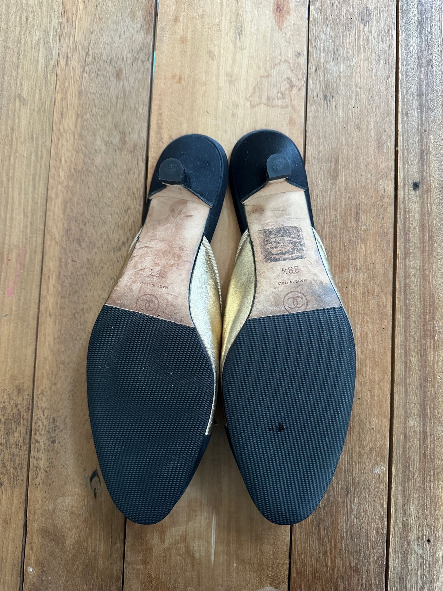 Vintage Chanel Gold & Black Ballerina Mules