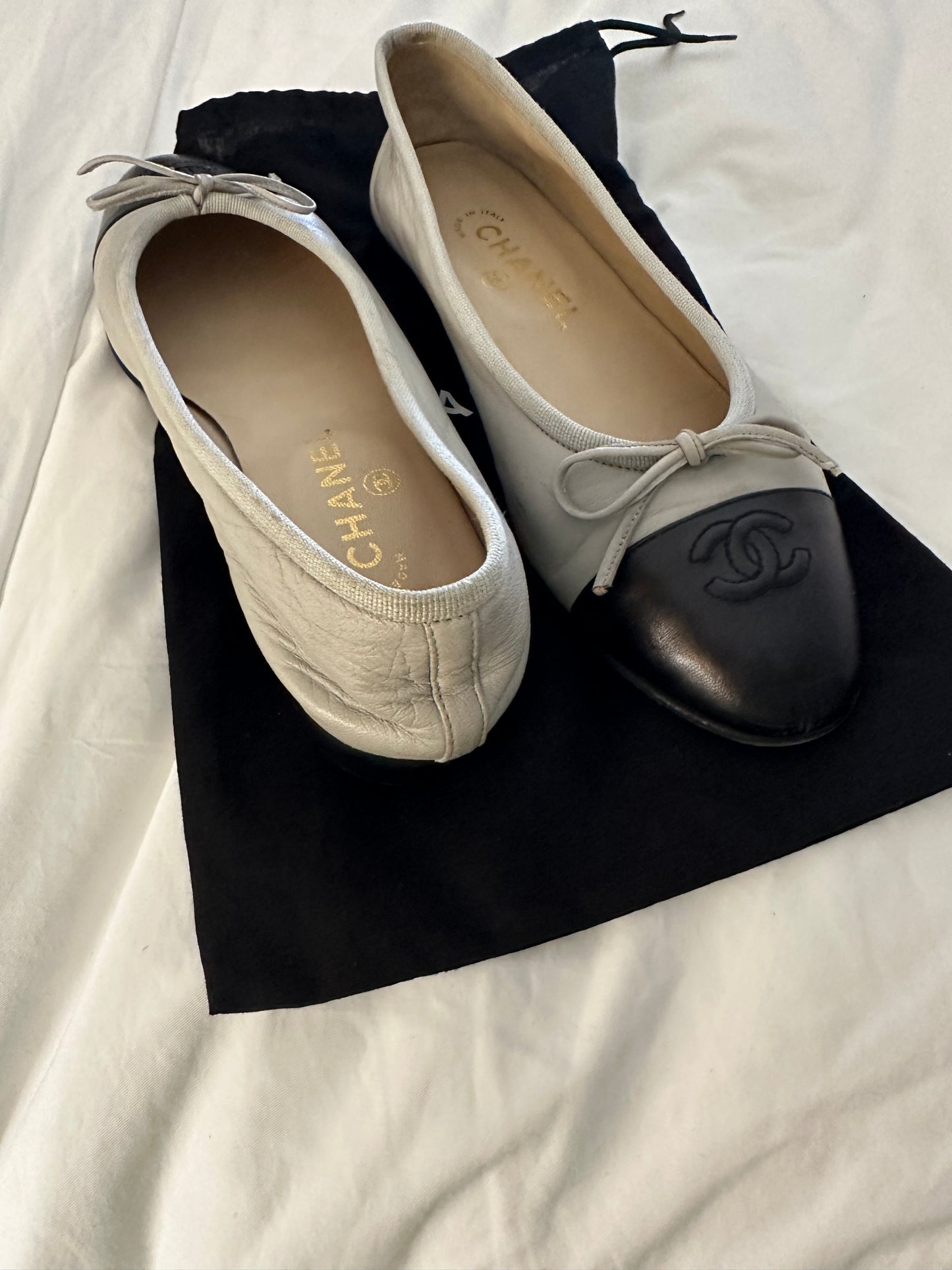 Chanel Grey & Black Ballet Flats