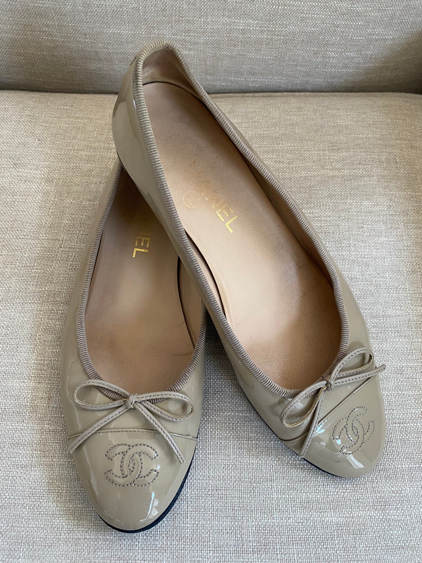 Chanel Patent Beige Ballet Flats