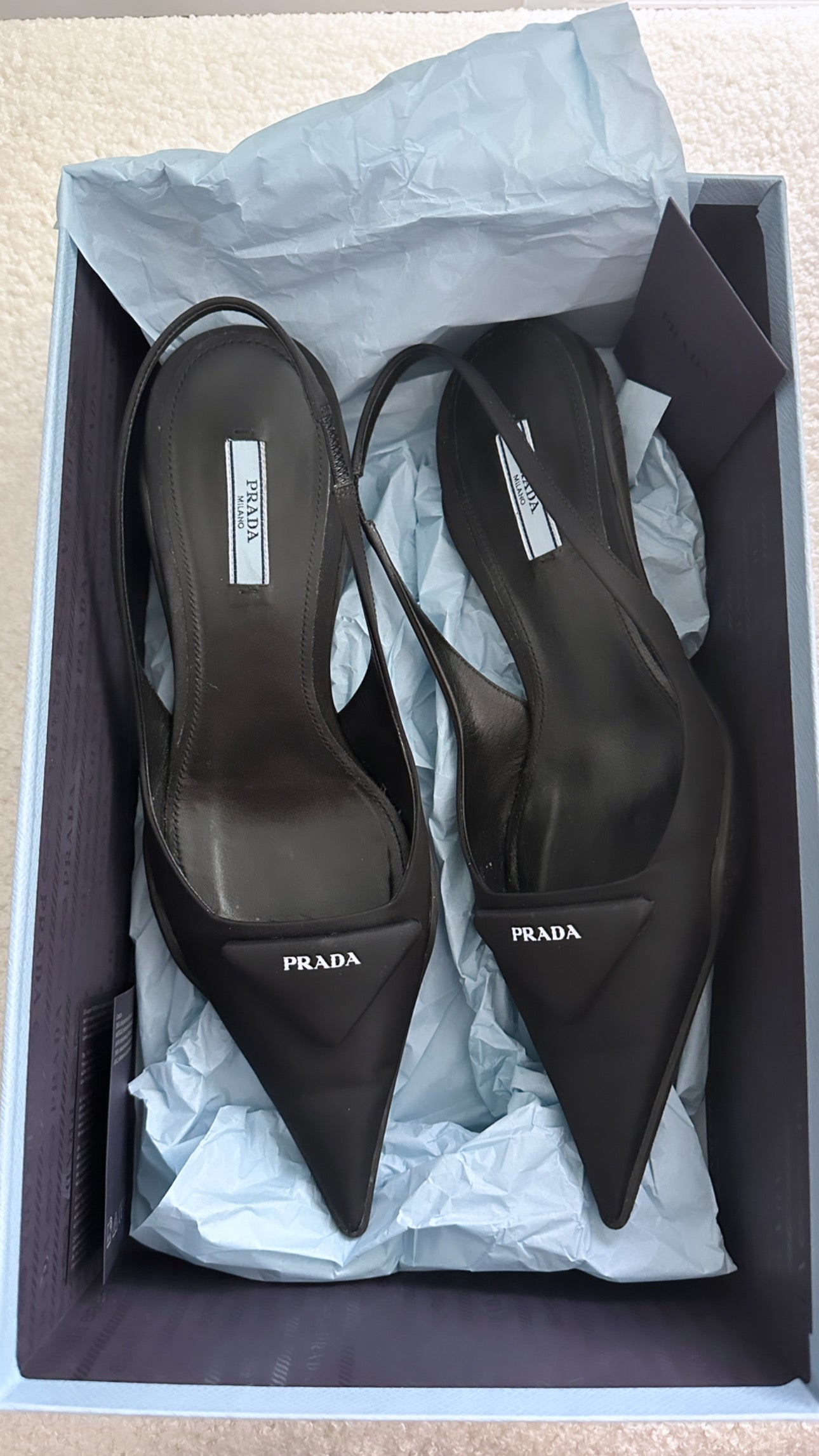 Prada Nylon Black Slingback Kitten Heels