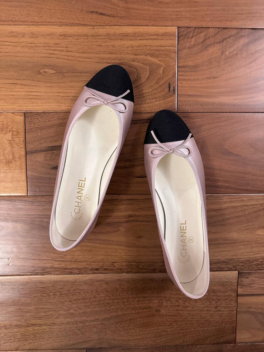 Chanel Ballet Flats Pink Metallic & Black