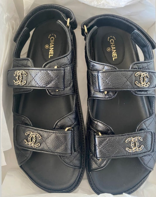 Chanel Black Leather Dad Sandals