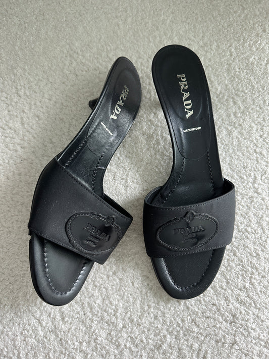 Vintage Prada Black Logo Mules