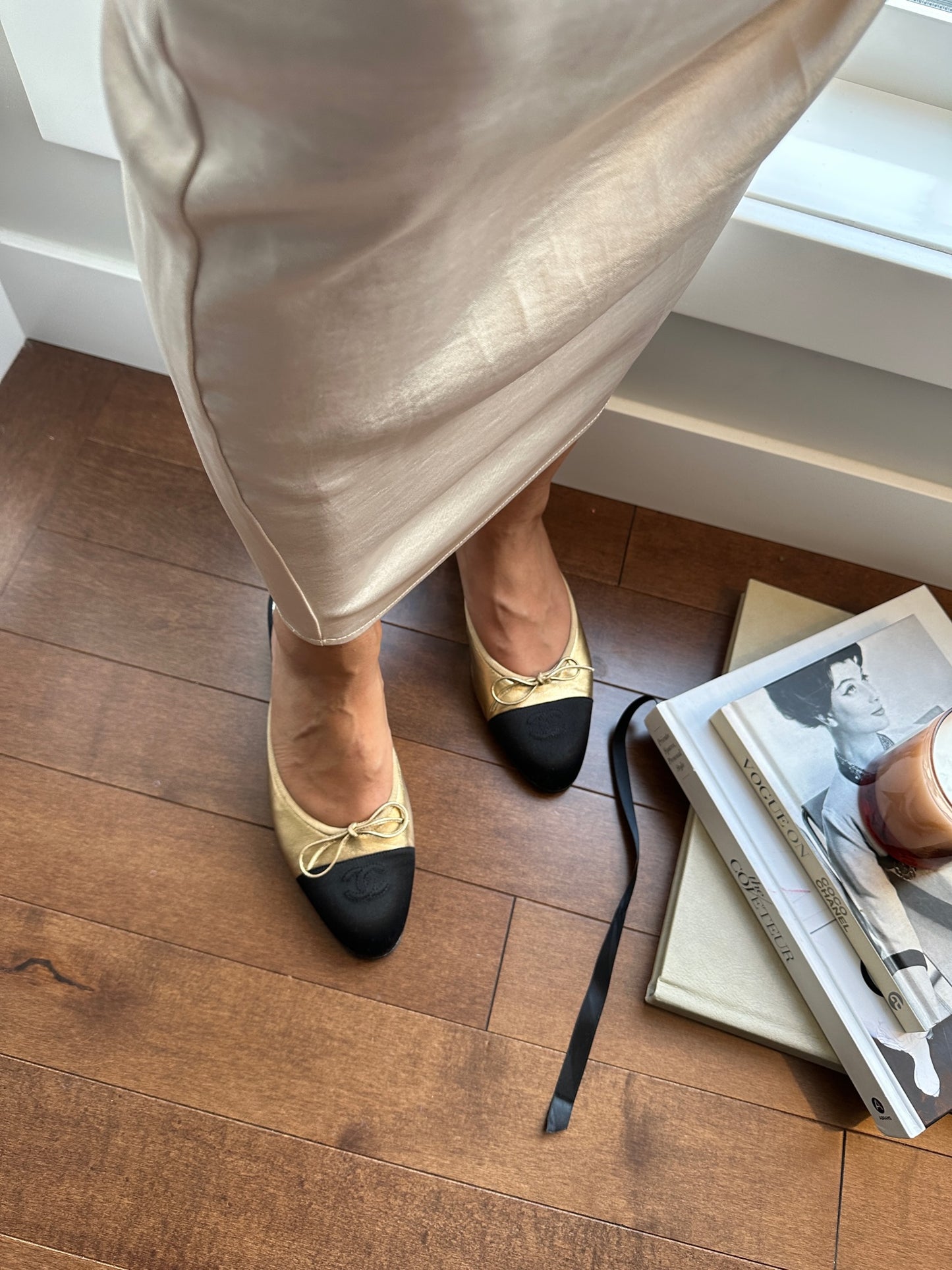 Vintage Chanel Gold & Black Ballerina Mules