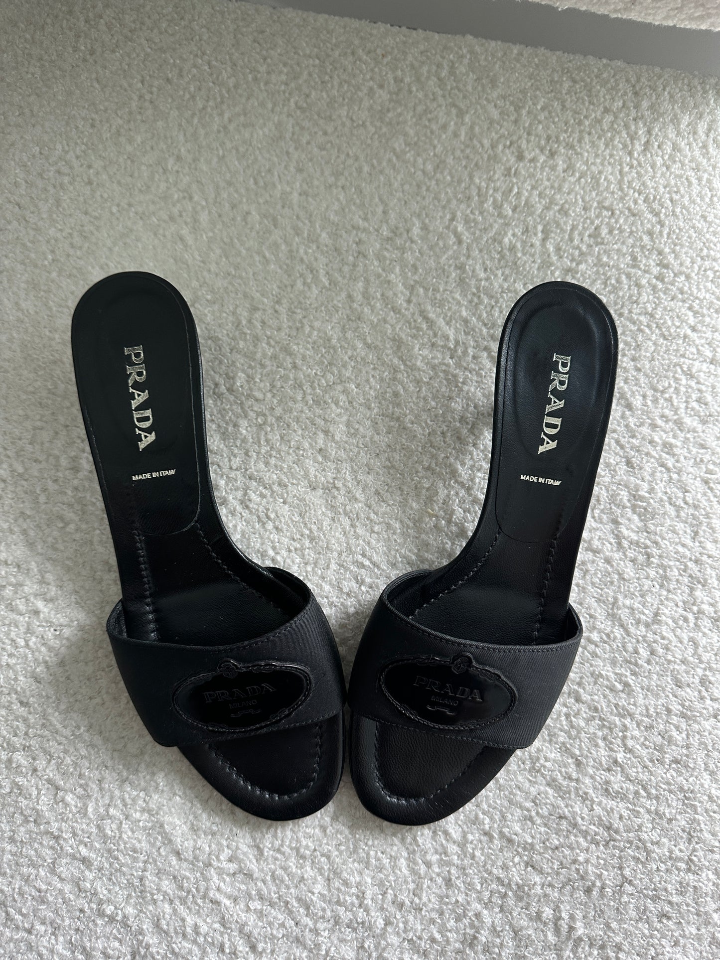 Vintage Prada Black Logo Mules