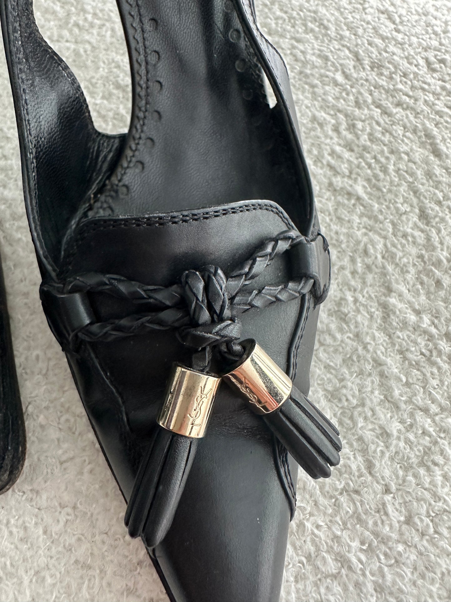 Vintage YSL Slingbacks with Tassel & Logo Detail