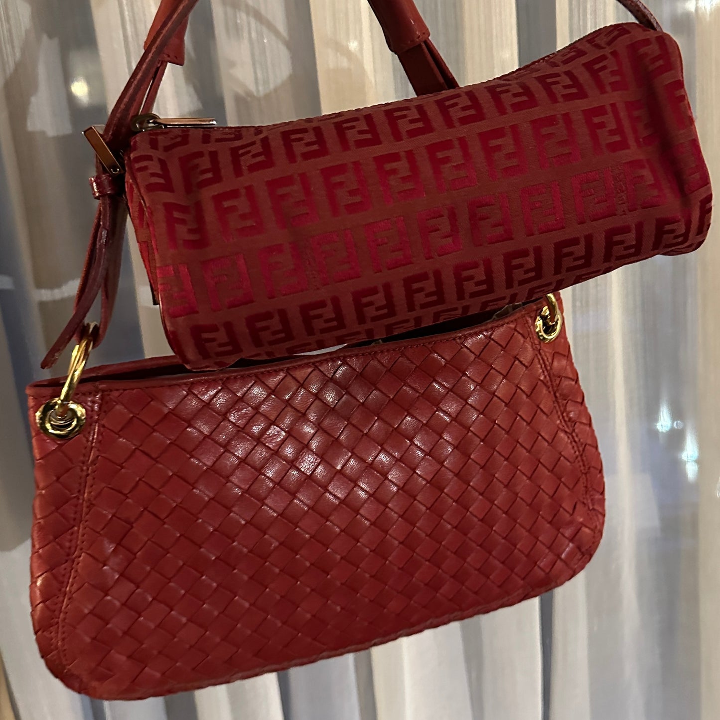 Vintage Fendi Zucchino Red Barrel Bag